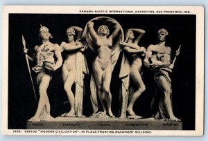 San Francisco California Postcard Statue Modern Civilization 1915 Vintage Unused