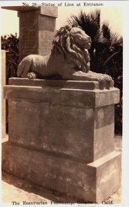 USA California Oceanside Statue of Lion at Entrance Vintage RPPC C221