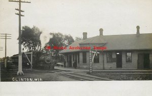 Depot, Wisconsin, Clinton, RPPC, Chicago & North Western Railroad