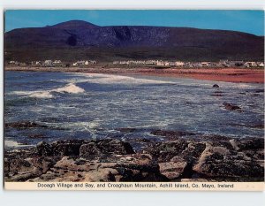 Postcard Dooagh Village and Bay, and Croaghaun Mountain, Achill Island, Ireland