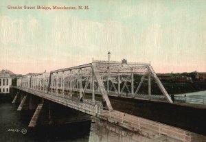 Vintage Postcard Granite Street Bridge Landmark Manchester New Hampshire NH