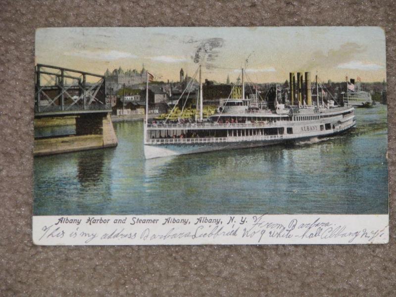 Albany Harbor & Steamer Albany, Albany, N.Y. 1906, used vintage card