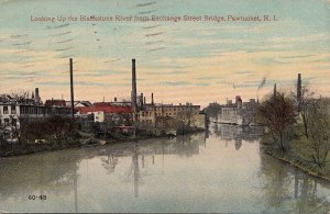 Postcard Looking Up Blackstone River Exchange St Bridge Pawtucket RI