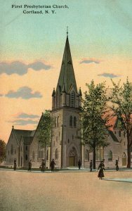 Vintage Postcard 1910's First Presbyterian Church Cortland NY New York