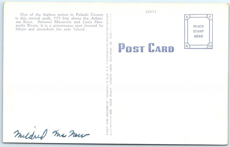 c1940s Little Rock, AK Pinnacle Mountain Linen PC Nature Scene Tree Clouds A289