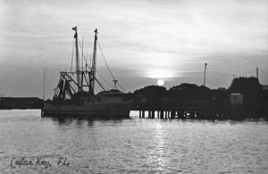 RPPC CEDAR KEY, FLORIDA Fishing Boat Sunset Levy County Vintage Photo Postcard