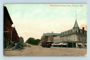 C.1900-09 State Street Looking West, Downtown Fremont, Ohio Main St. Postcard