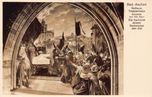 L263 Germany Bad-Aachen Town Hall Treppenhaus Fresco Barbarossa RPPC postcard