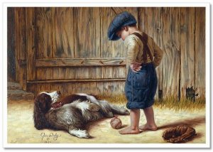 Little Boy baseball player and Dog Sport by JIM DALY KIDS Modern Postcard