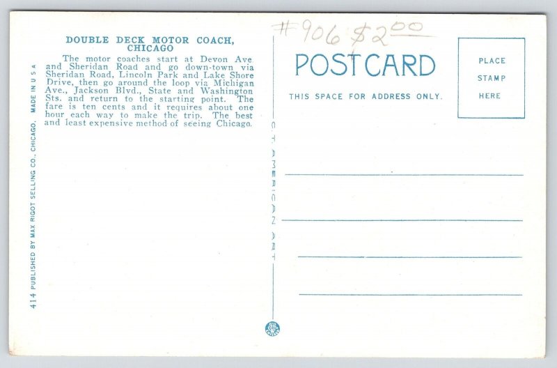 Chicago IL~Double Decker Bus #185~Motor Coach Round Trip on Loop~Driver~1920s