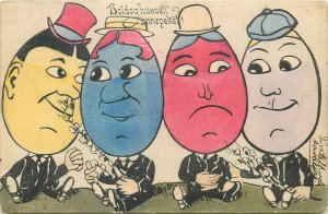 Lovely handmade penciled humanized Easter eggs drawn caricature early greetings 