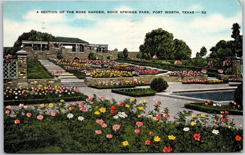 Forth Worth Texas TX, 1954 Rose Garden, Rock Springs Park, Vintage Postcard