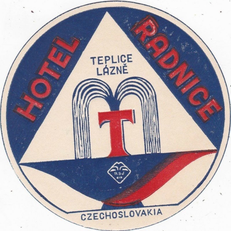 Czechoslovakia Teplice Lazne Hotel Radnice Vintage Luggage Label sk4459