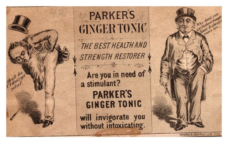 Vintage 1890's Victorian Trade Card Parker's Ginger Tonic - Quack Medicine