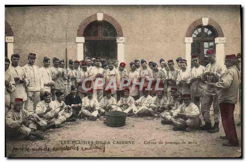 Old Postcard Army barracks Corvee Pleasures of potatoes