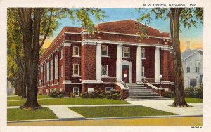 M E Church Napoleon Ohio 1940s linen postcard