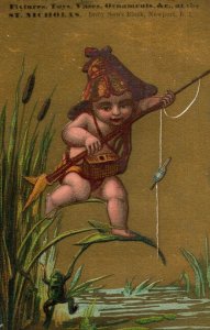 1870s-80s Cherub Frog Fishing St. Nicholas Games Archery Lawn Tennis Toys F18