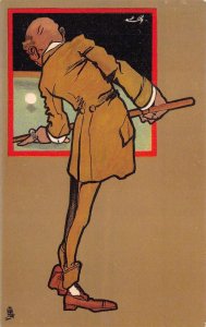 SHOOTING POOL BILLARDS COMIC FANTASY GERMANY POSTCARD (c. 1910)