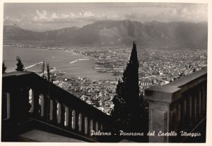 Vintage Postcard Real Photo Palermo Panorama Del Castello Utveggio Italy RPPC