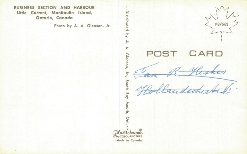 Canada Business Section Harbour Little Current Manitoulin Island Postcard 07.73 