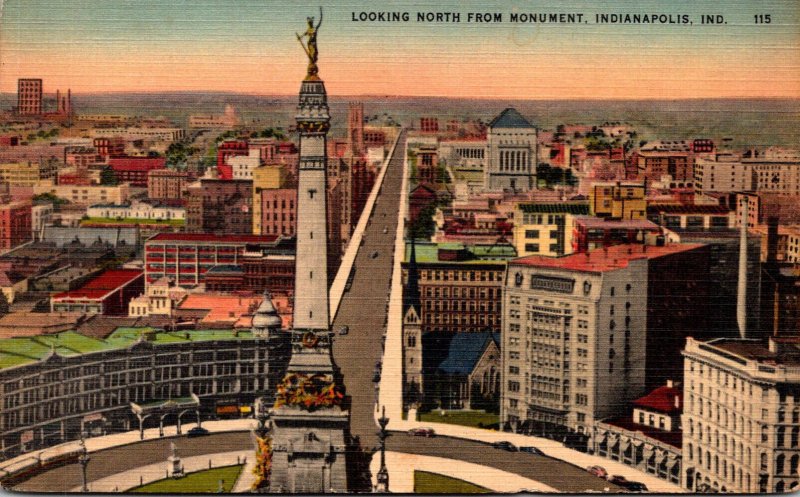 Indiana Indianapolis Birds Eye View Looking North From Soldiers and Sailors M...