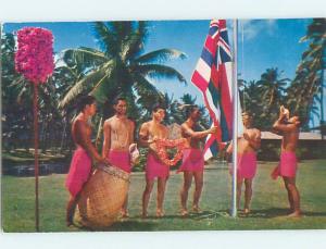 1950's FLAG RAISING AT COCO PALMS HOTEL Kauai Hawaii HI ho5389@