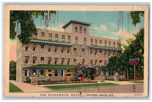 Daytona Beach Florida FL Postcard Ridgewood Hotel Exterior Roadside 1943 Signage