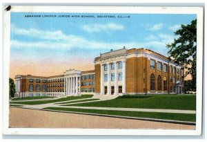 1938 Abraham Lincoln Junior High School Exterior Rockford Illinois IL Postcard