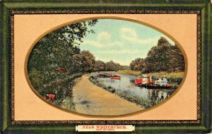 WHITCHURCH SHROPSHIRE ENGLAND~VIEW CANAL~ORNATE FRAME 1911 MILTON POSTCARD