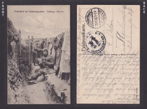Vinatge postcard GERMANY WWI Patriotic Breakfast in Trenches Feldpost