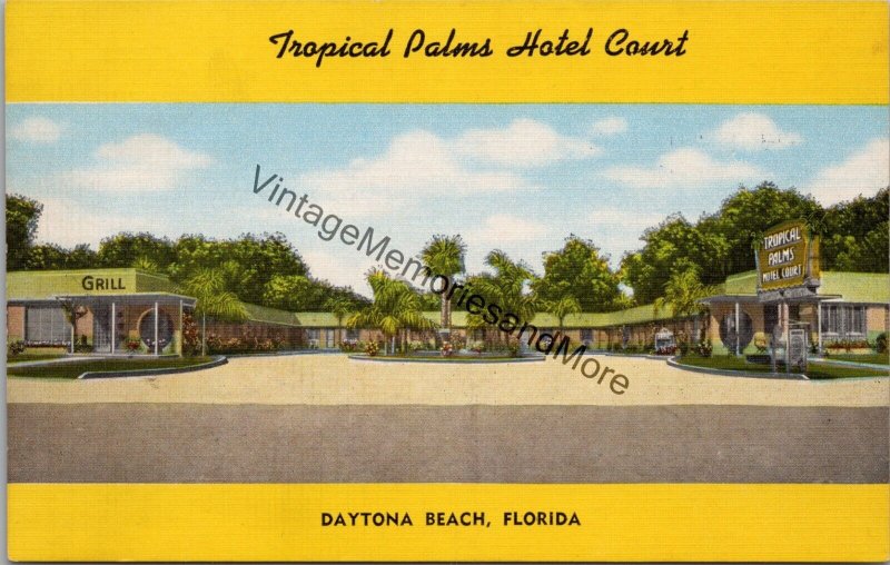 Tropical Palms Hotel Court Daytona Beach FL Postcard PC285