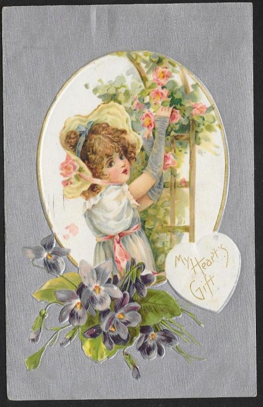 My Hearts Gift Pretty Girl Roses & Violets Used c1908