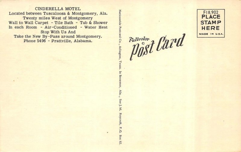 Prattville, AL Alabama  CINDERELLA MOTEL Autauga & Elmore Co  ROADSIDE  Postcard