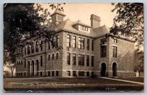 Wisconsin RPPC Real Photo Postcard - High School - Shuttsburg - 1913