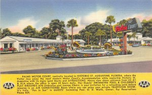 St. Augustine Florida 1950s Postcard Palms Motor Court Motel 