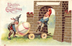 Easter Greetings Gnomes with Egg Vintage Postcard AA30344