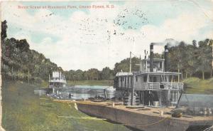 A79/ Grand Forks North Dakota ND Postcard 1908 Riverside Park Steamer Wharf