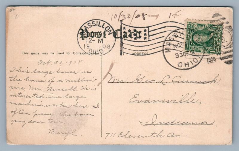 MASSILLON OH MAIN & PROSPECT STREET 1908 ANTIQUE POSTCARD