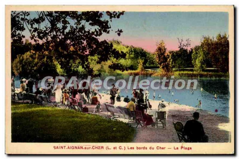 Postcard Old St Aignan Les Bords du Cher Beach