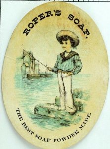 1880's Roper's Soap Beach Scene Adorable Boy Sailor Suit Toy Boat B F83