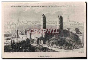 Old Postcard Fougeres Chateau Reproduction of bachelot etching the Pylaie 1810