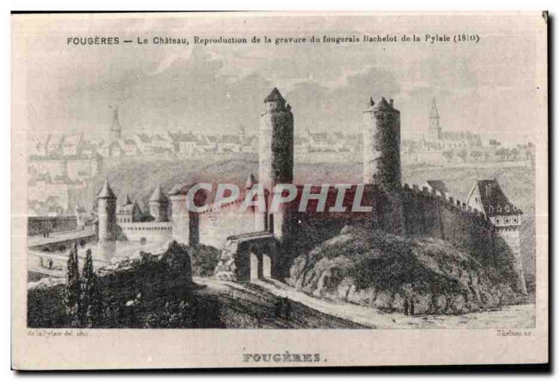 Old Postcard Fougeres Chateau Reproduction of bachelot etching the Pylaie 1810