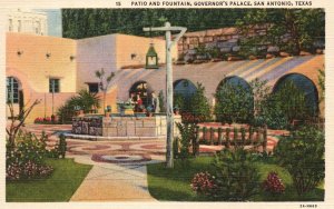 Vintage Postcard 1920's Patio and Fountain Governor's Palace San Antonio Texas