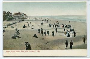 Beach Scene North From Pier Old Orchard Maine 1907c postcard