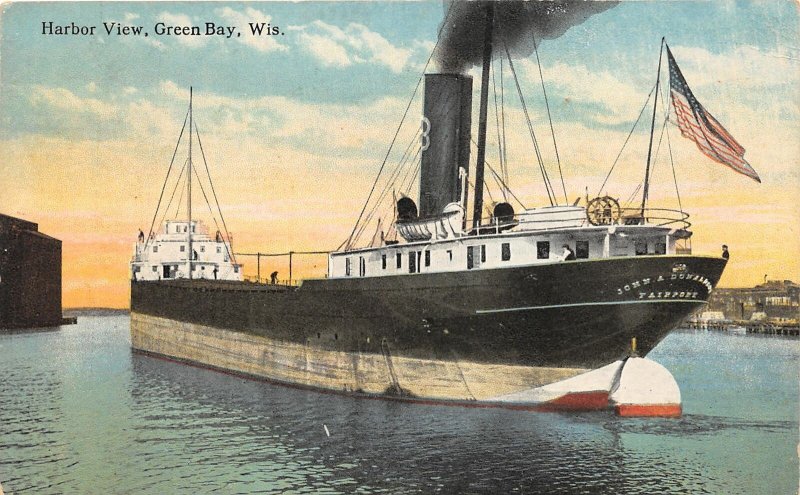 J13/ Green Bay Wisconsin Postcard c1910 Harbor View John Donaldson Ship 72