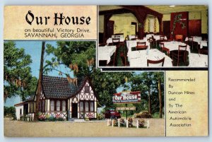 1948 Savannah Georgia Vintage Postcard Our House Victory Drive Beautiful Posted