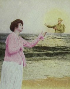 1918 WWI Across The Sands Of Time War Soldier Lady Poem Postcard F14