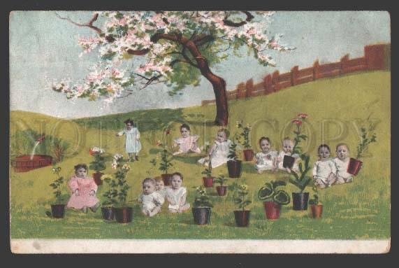 112098 MULTIPLE BABIES as Flowers in Garden COLLAGE old