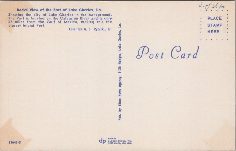 USA Aerial View Port of  Lake Charles Louisiana Vintage Postcard 02.74