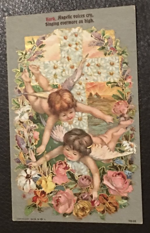 Vintage gilded Easter greeting Postcard, postmarked 1909